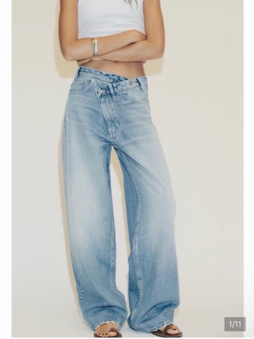 Zara Crossover Jeans Light Distressed Blue Wide-Leg USA Size 2